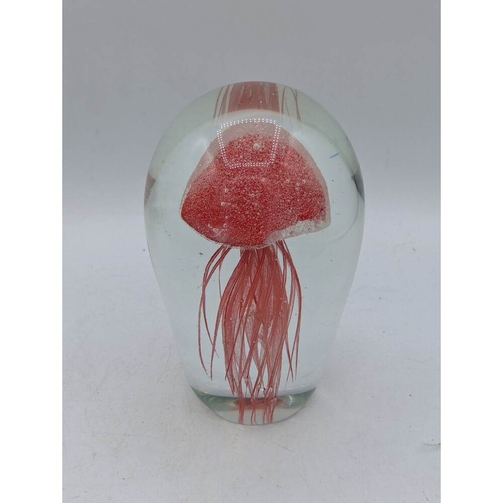 Red Glow in the Dark Glass Jellyfish Paperweight Art Glass Sculpture 5.5" - Picture 2 of 8